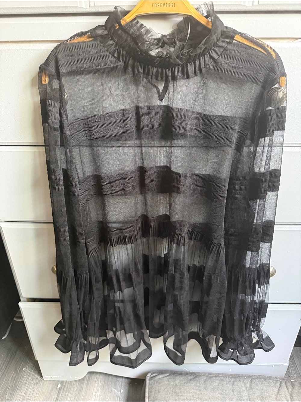Black  sheer  Ruffle Mock-Neck baby doll dress or blouse
